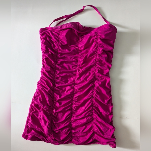 DKNY Fuschia Pink Ruched Retro-style Swimdress - Picture 2 of 6